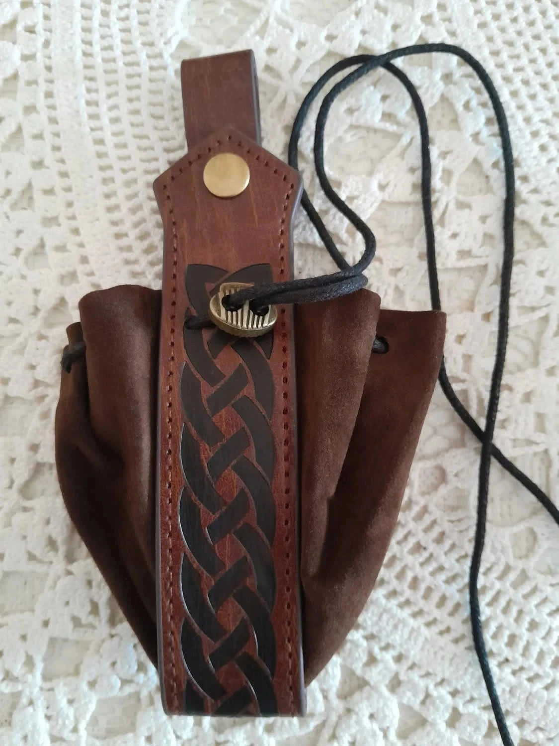 Porte monnaie sacoche, style Vicking, couleur marron